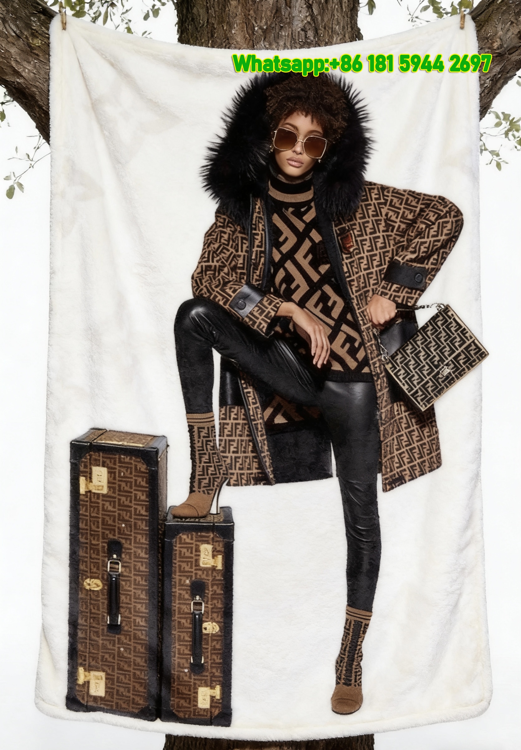 Fendi FF Monogram Fashion Lookbook Flannel Sofa Throw Blanket Luxury Designer IMG_9354